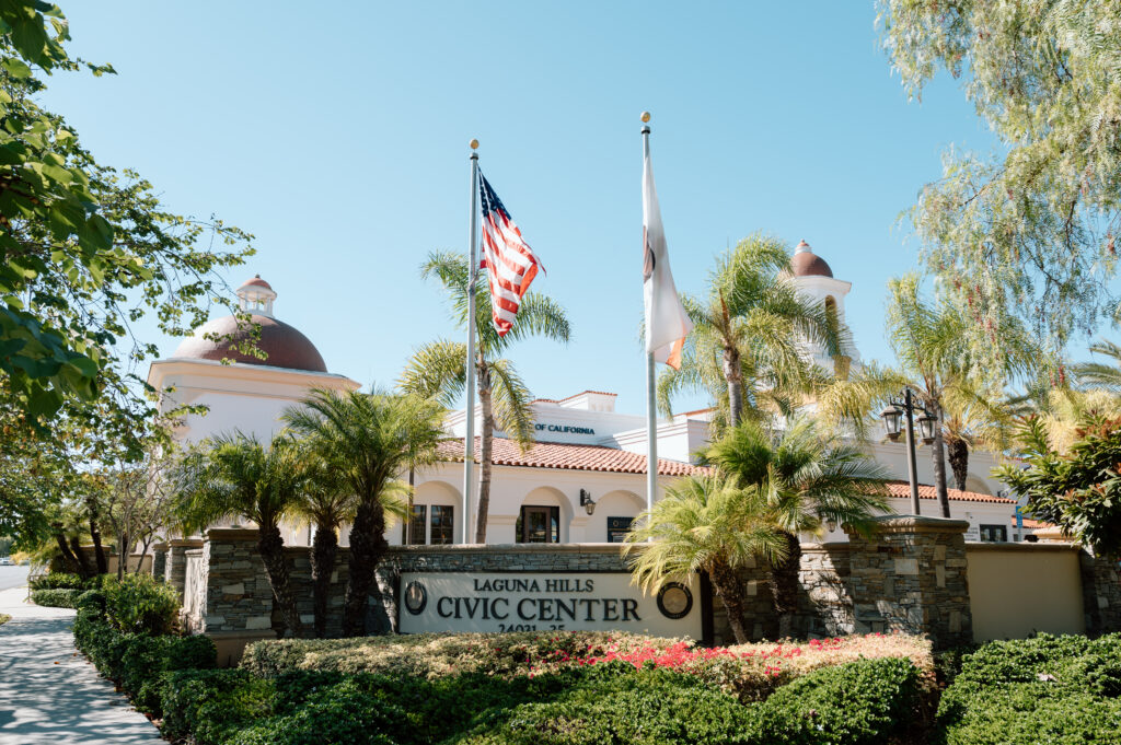Photo of the Laguna Hills Civic Center located in South Orange County at 24031 El Toro Rd Laguna Hills. Photographed by ANGL Photography for a marriage ceremony.